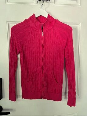 Women's Hot Pink Cable-Knit Full-Zip Sweater